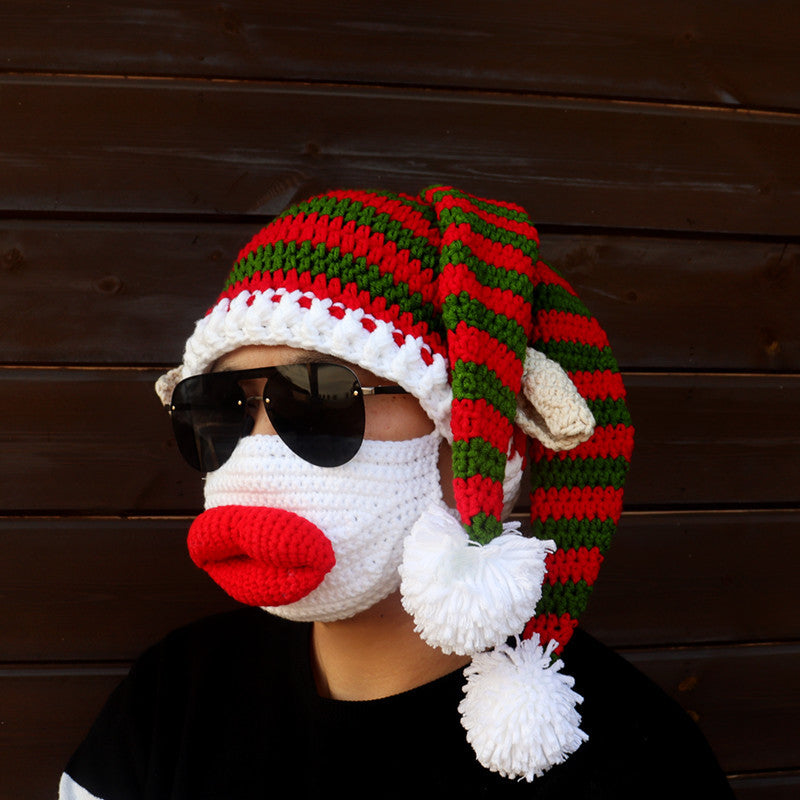 Wholesale Christmas Clown Funny Hand Knitted Autumn and Winter Woolen Hat Mask Set